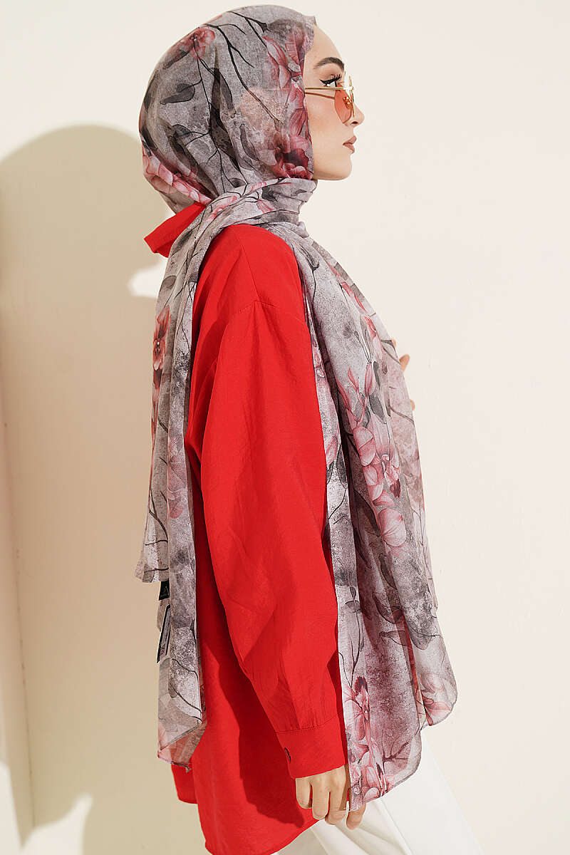 Botanical Floral Bamboo Shawl - Light Mink