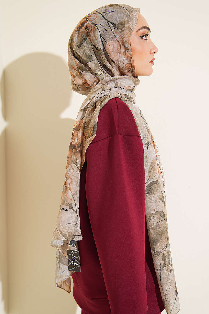 Botanical Floral Bamboo Shawl - Almond Green