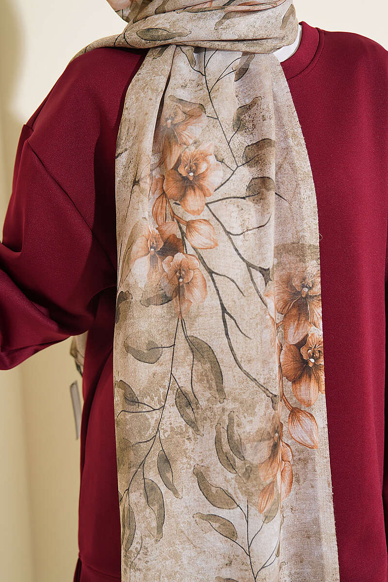 Botanical Floral Bamboo Shawl - Almond Green