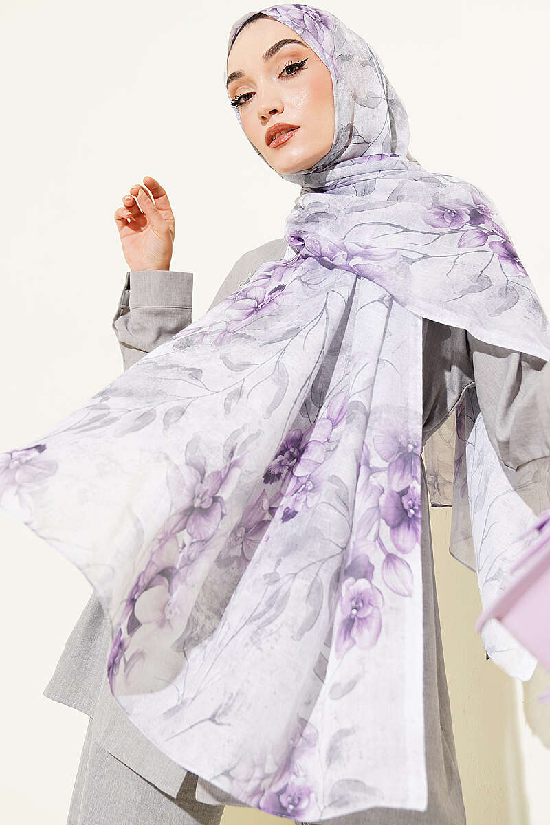 Botanical Floral Bamboo Shawl - Grey