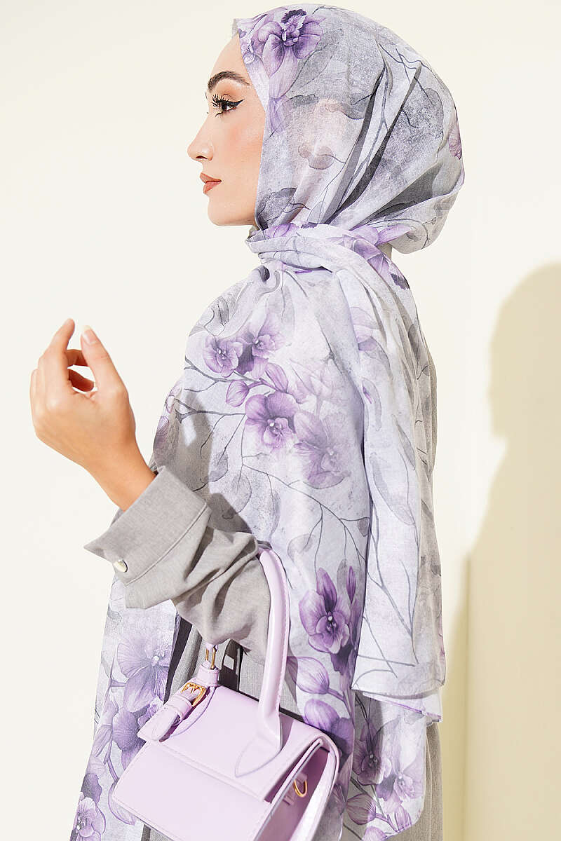 Botanical Floral Bamboo Shawl - Grey