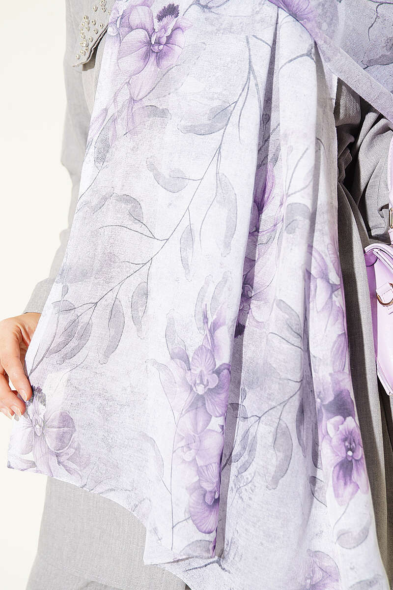 Botanical Floral Bamboo Shawl - Grey
