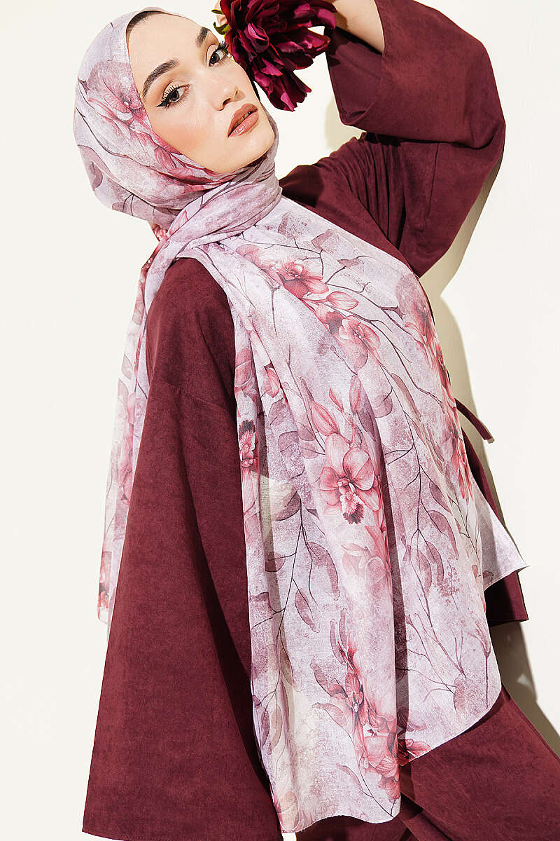 Botanical Floral Bamboo Shawl - Dusty Rose