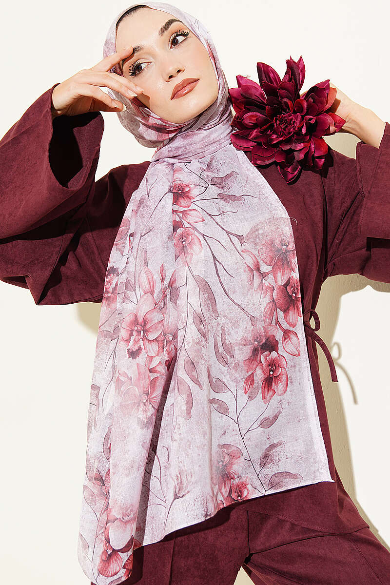 Botanical Floral Bamboo Shawl - Dusty Rose