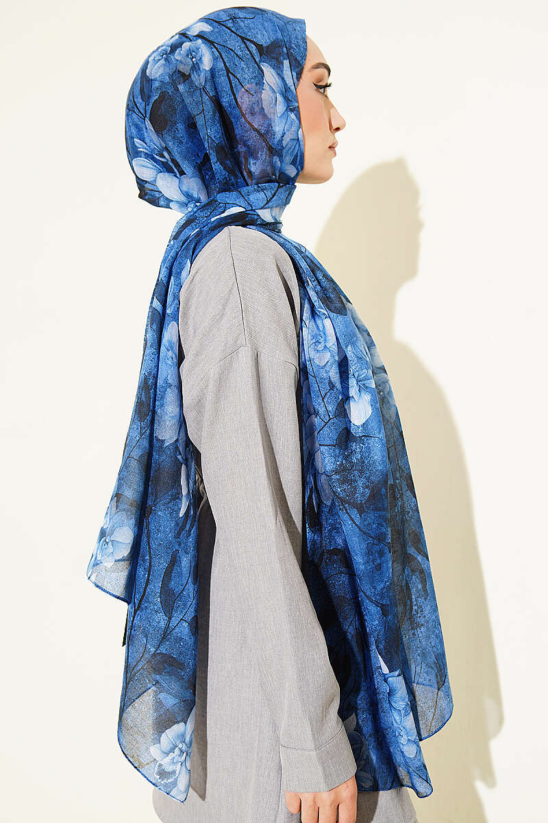 Botanical Floral Bamboo Shawl - Navy