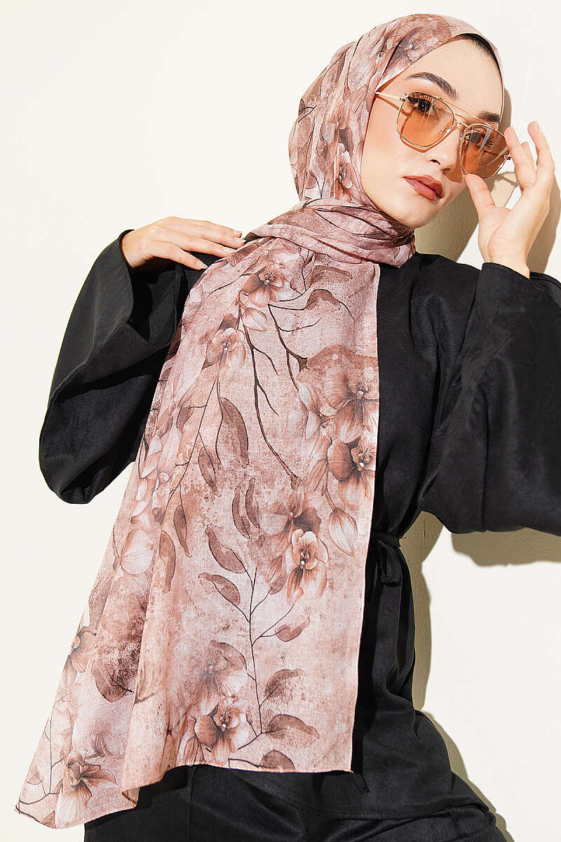 Botanical Floral Bamboo Shawl - Latte