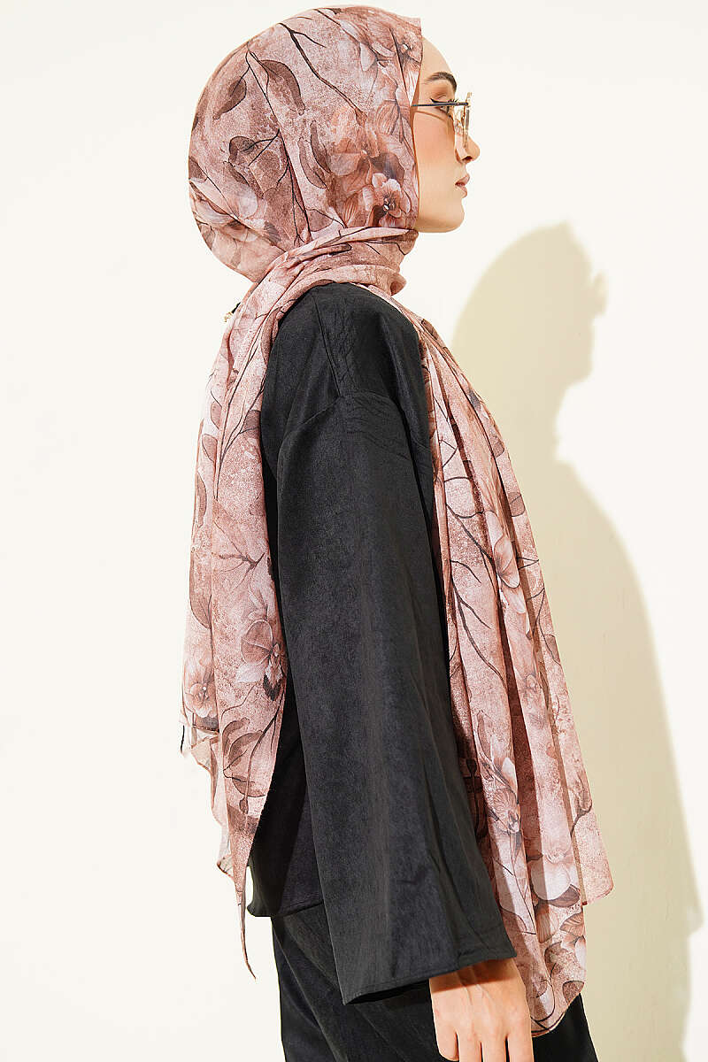 Botanical Floral Bamboo Shawl - Latte