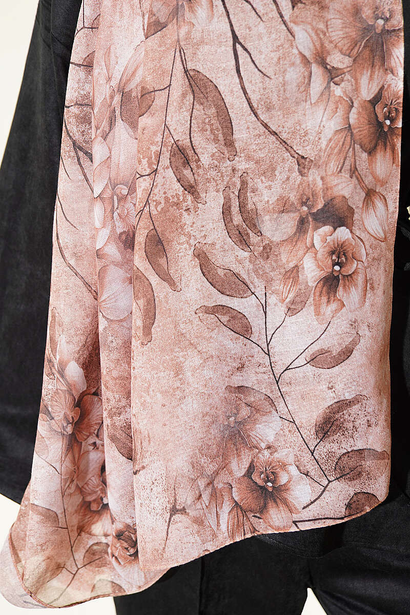 Botanical Floral Bamboo Shawl - Latte