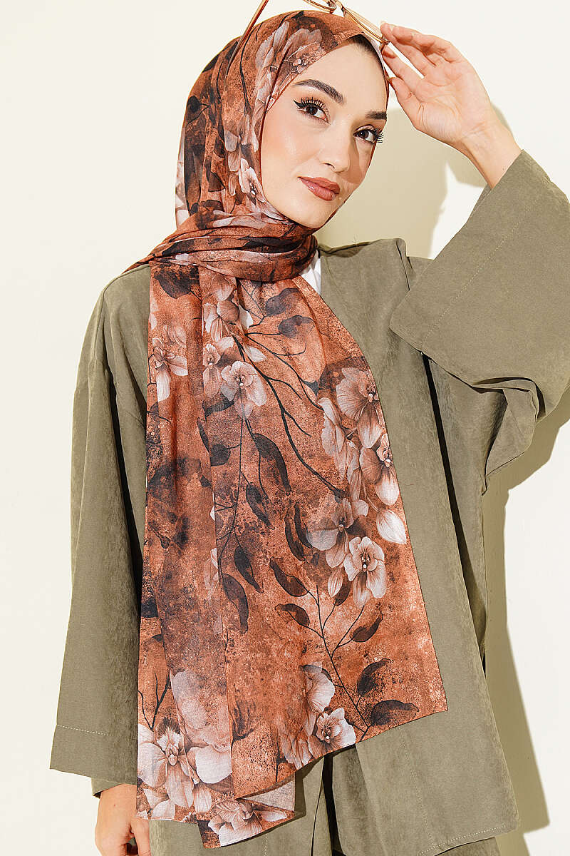 Botanical Floral Bamboo Shawl - Tan