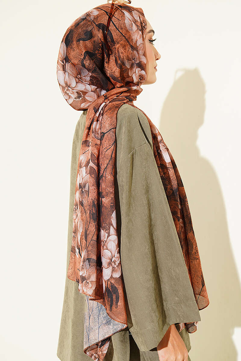 Botanical Floral Bamboo Shawl - Tan