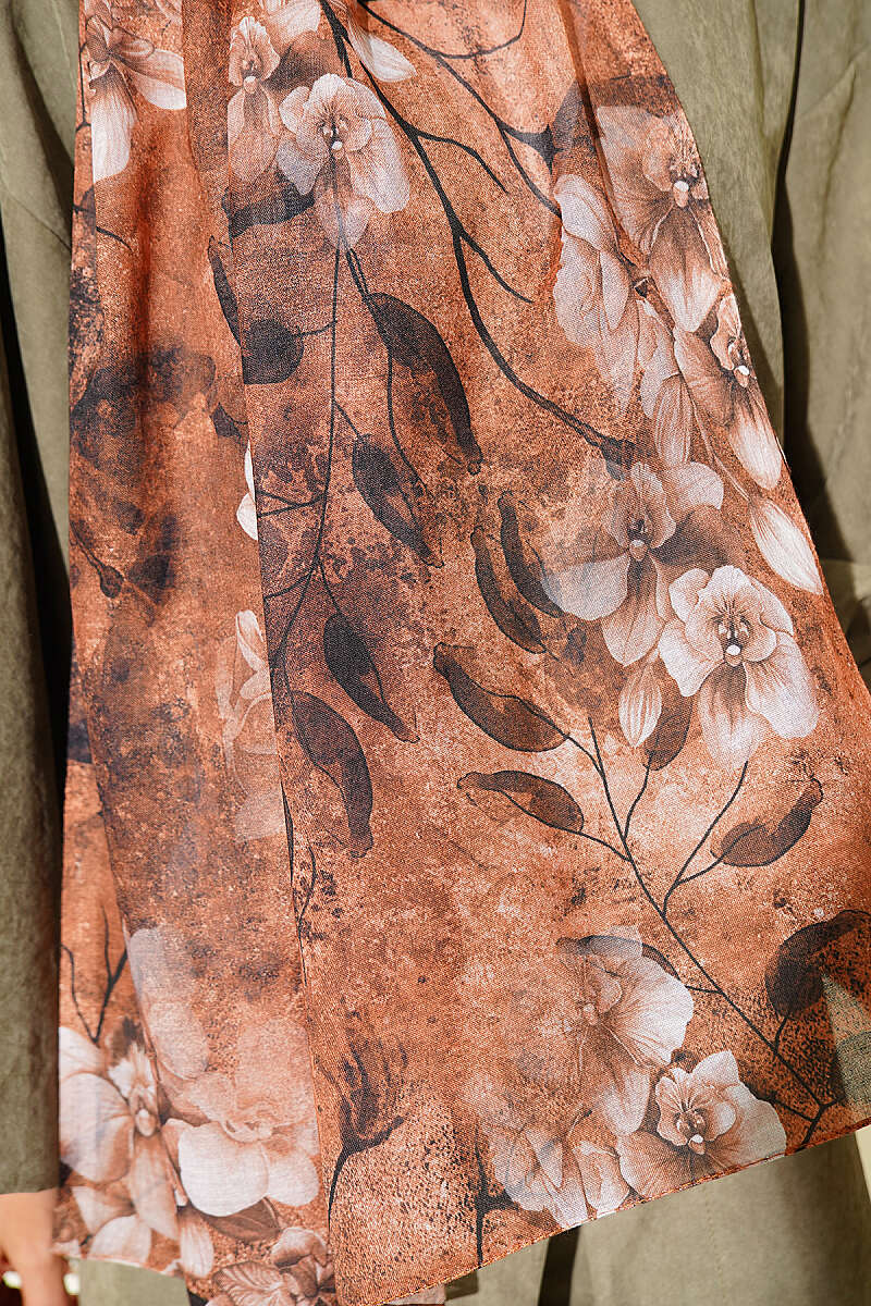 Botanical Floral Bamboo Shawl - Tan