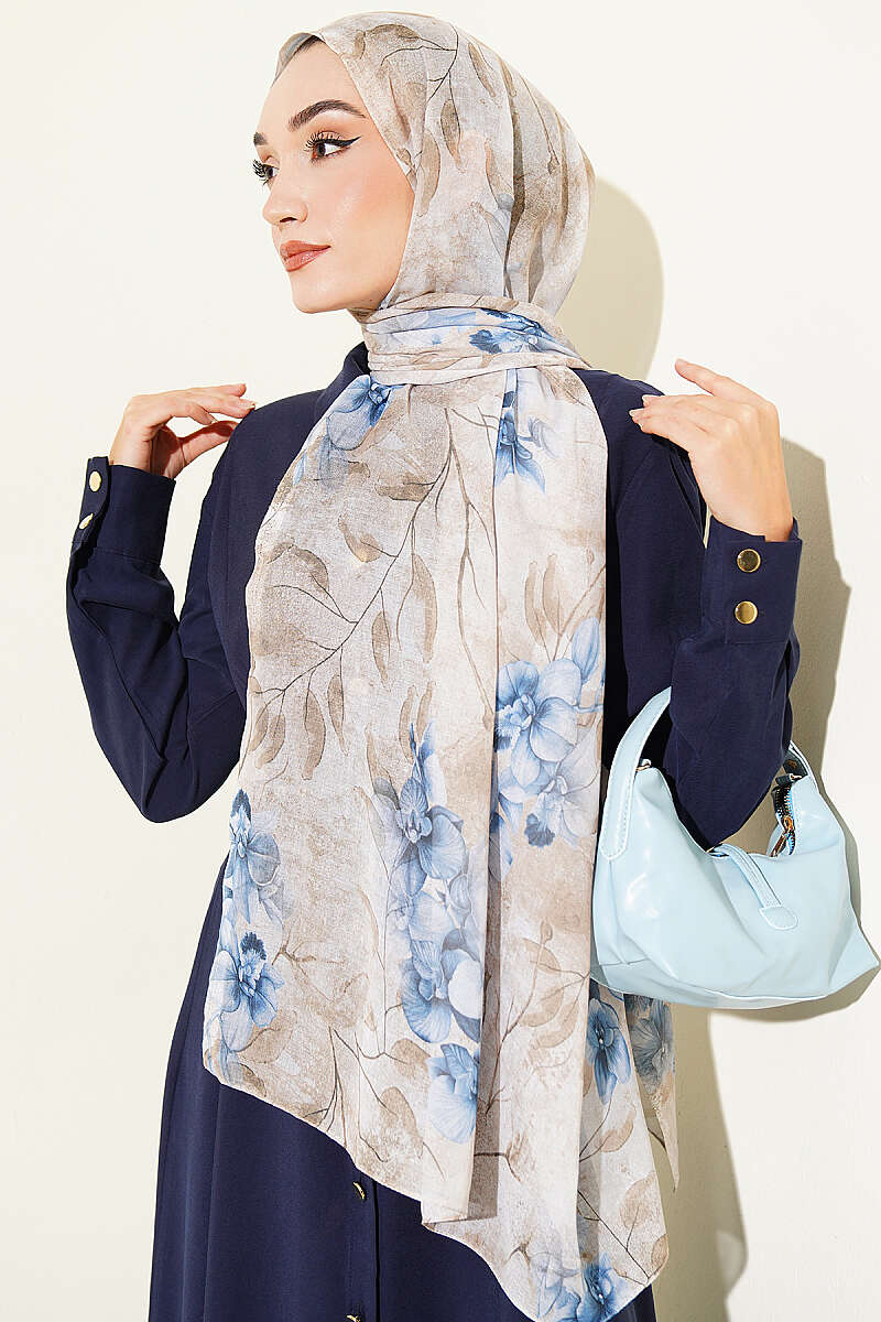 Botanical Floral Bamboo Shawl - Stone
