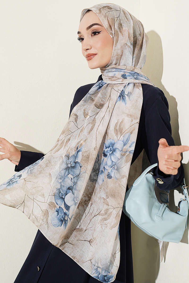 Botanical Floral Bamboo Shawl - Stone