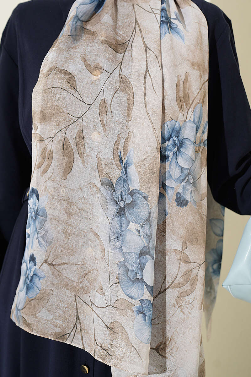 Botanical Floral Bamboo Shawl - Stone