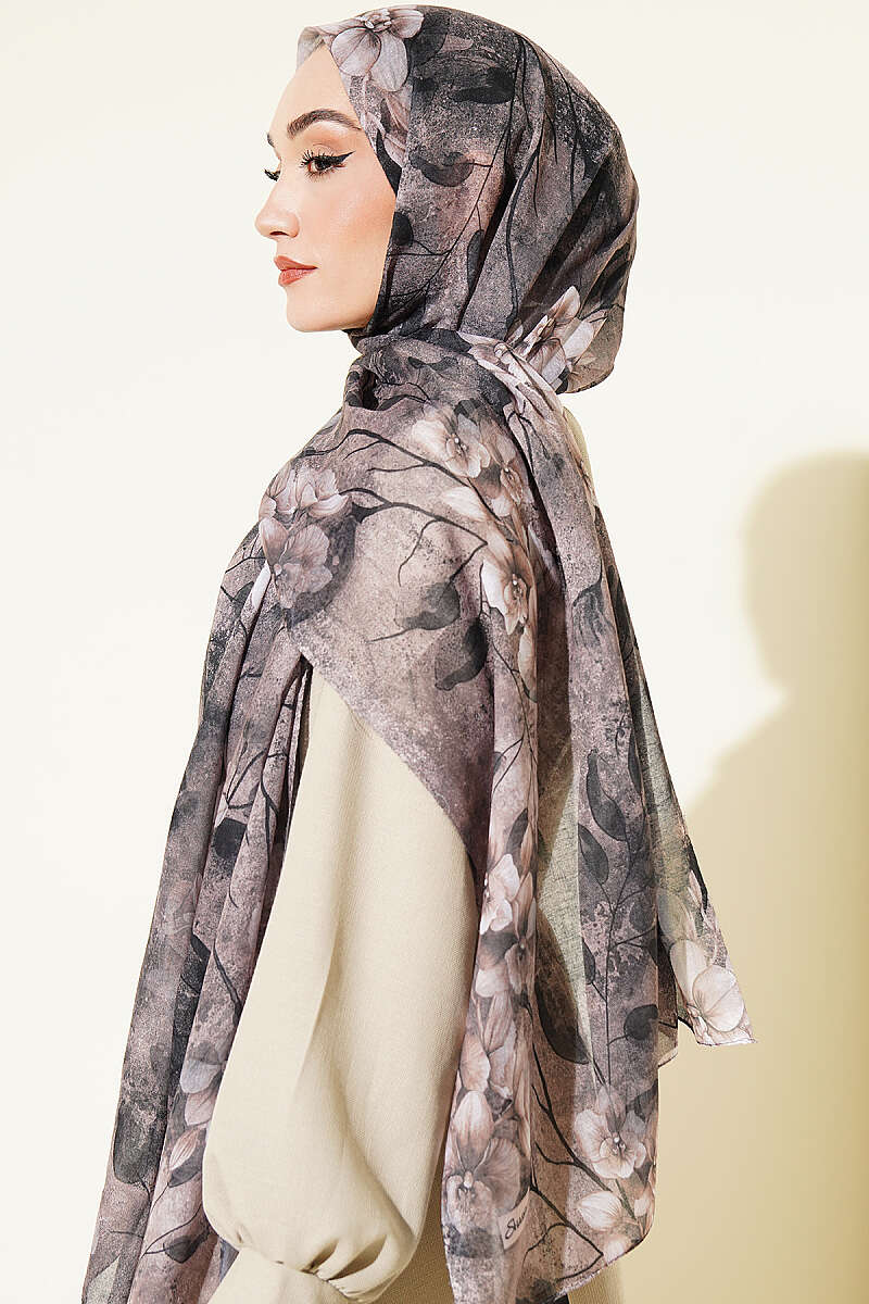 Botanical Floral Bamboo Shawl - Mink