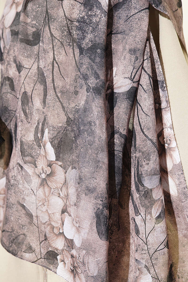 Botanical Floral Bamboo Shawl - Mink