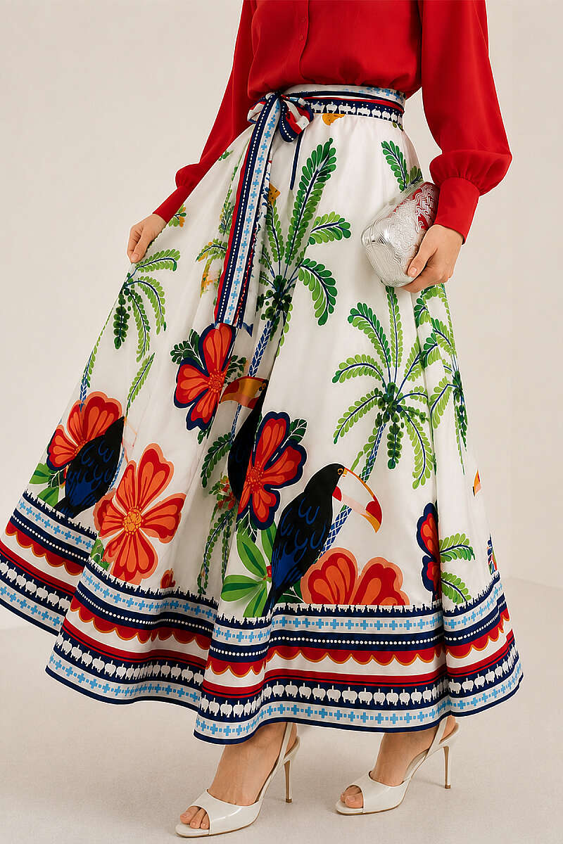 Botanical Print Skirt - Ecru