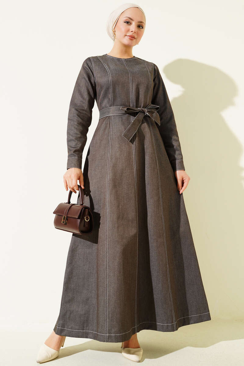 Denim Dress with Seam Detail - Smoke Grey