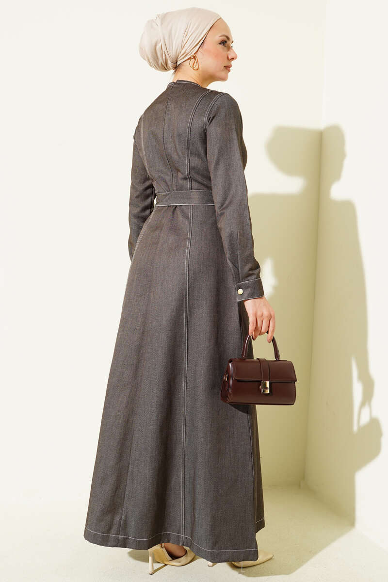 Denim Dress with Seam Detail - Smoke Grey