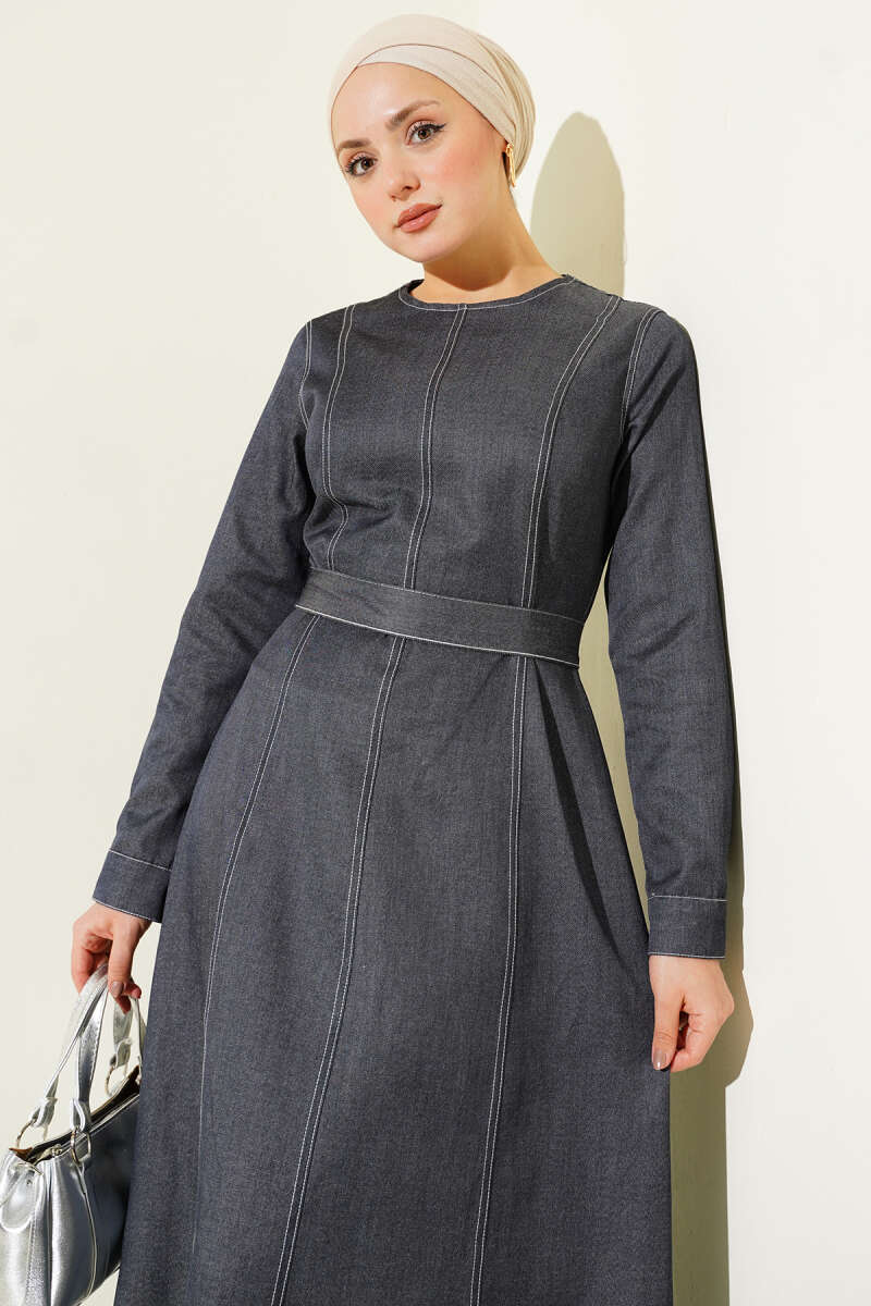 Denim Dress with Seam Detail - Classic Denim