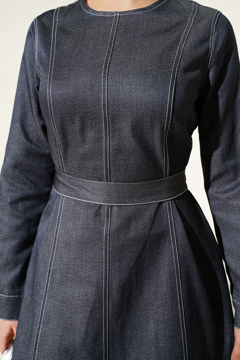 Denim Dress with Seam Detail - Classic Denim