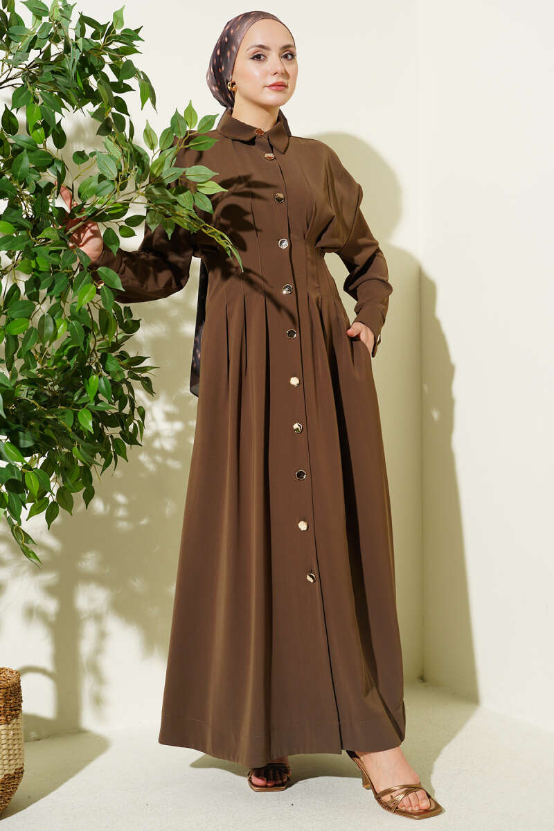 Button-Through Dress with Waist Darts - Mink