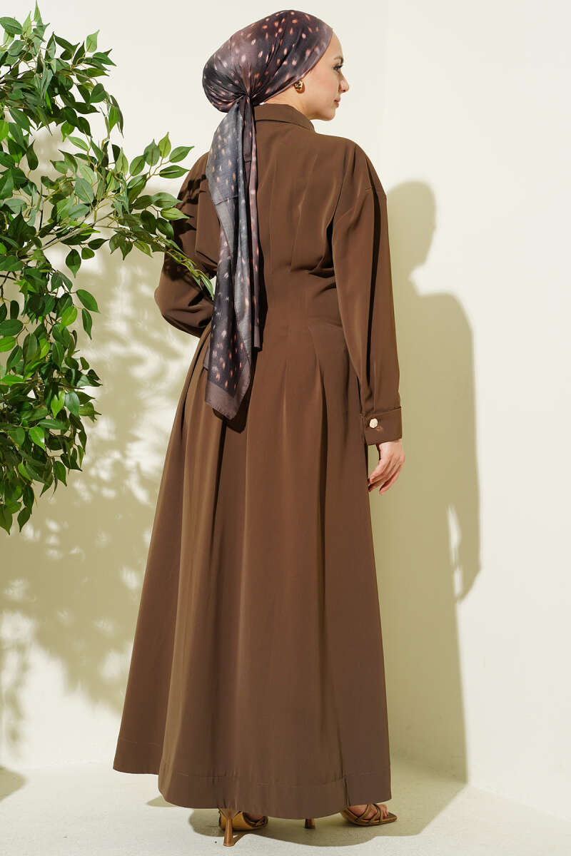 Button-Through Dress with Waist Darts - Mink