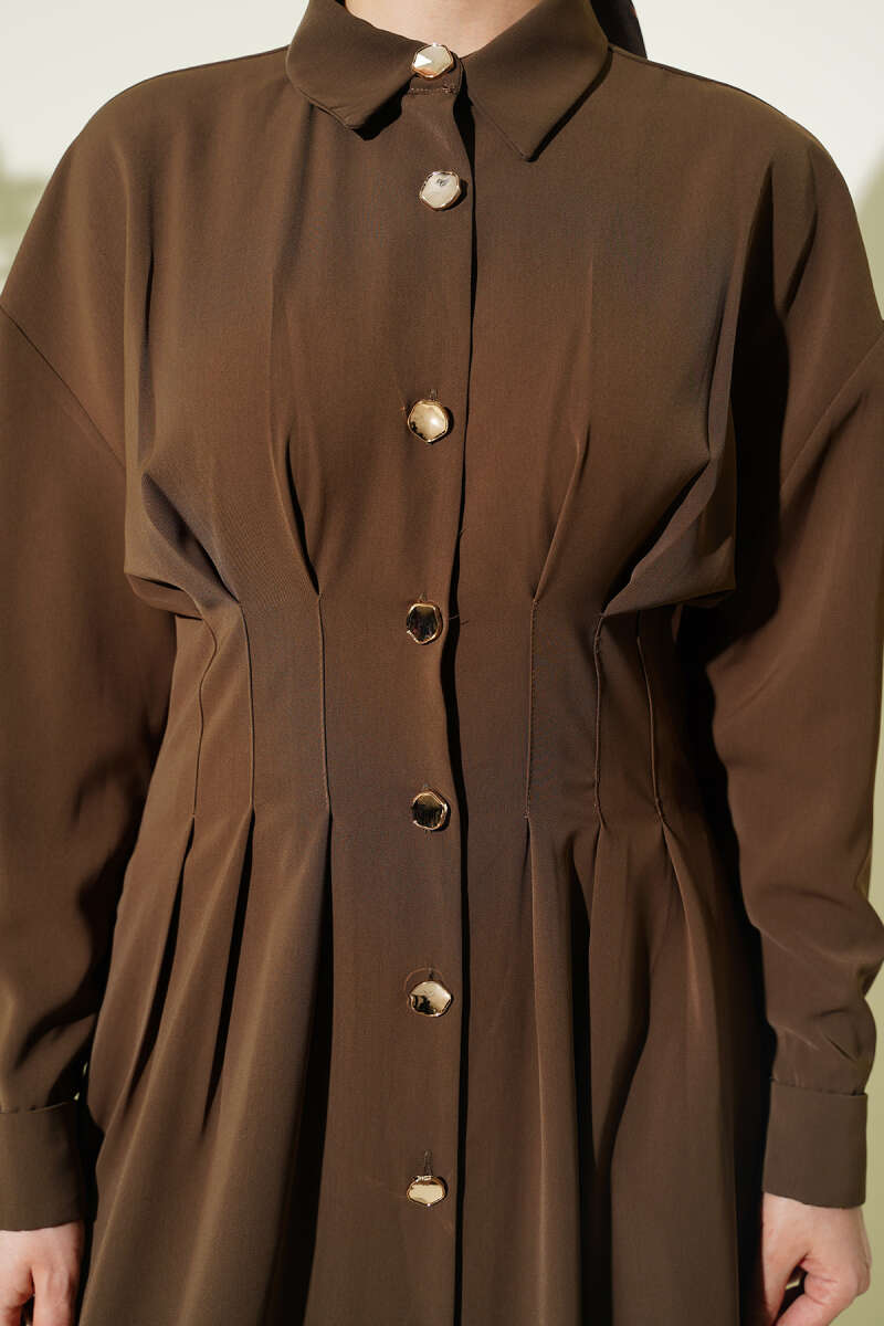 Button-Through Dress with Waist Darts - Mink