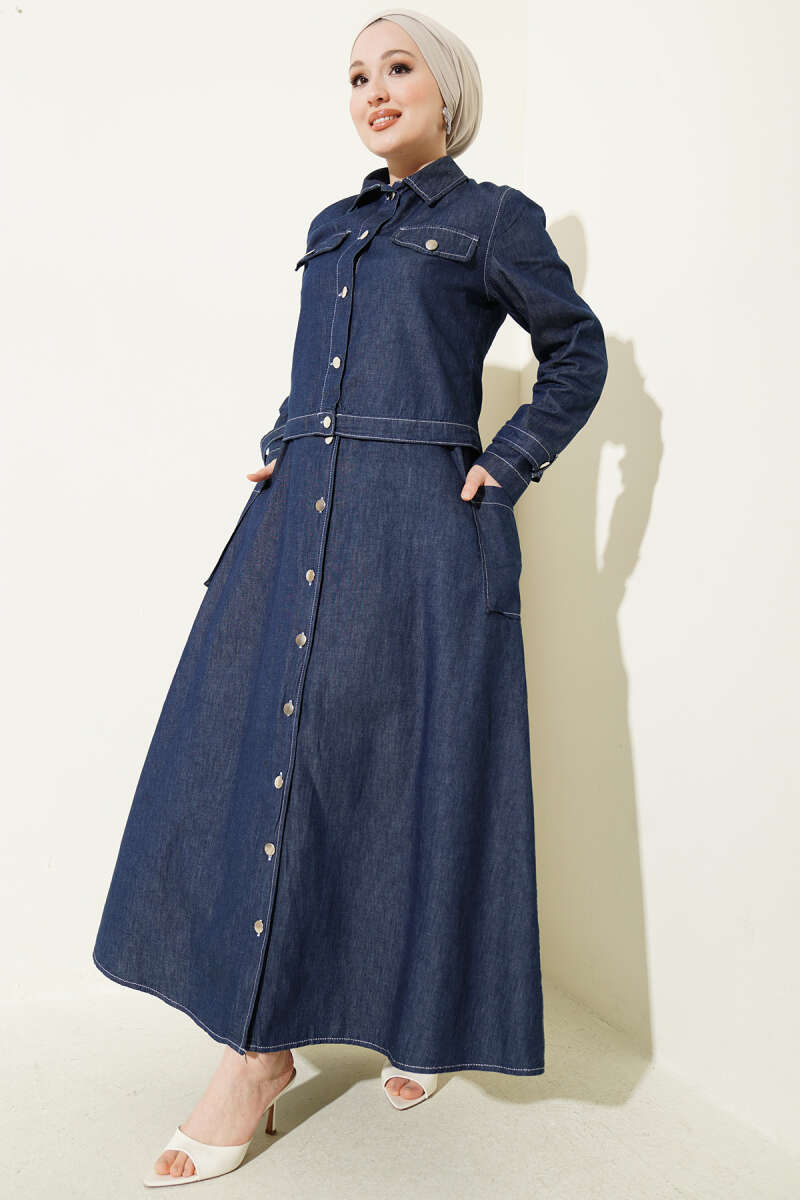Button-Through Denim Pinafore Set with Jacket - Denim Blue