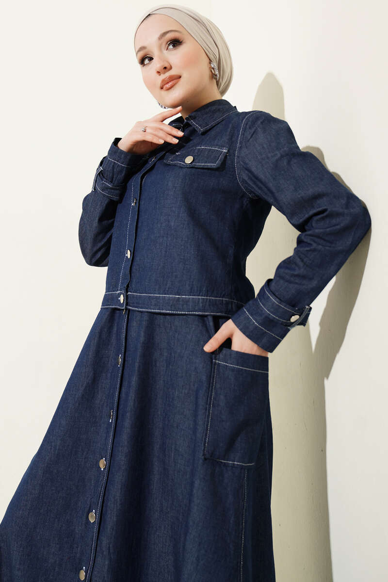 Button-Through Denim Pinafore Set with Jacket - Denim Blue