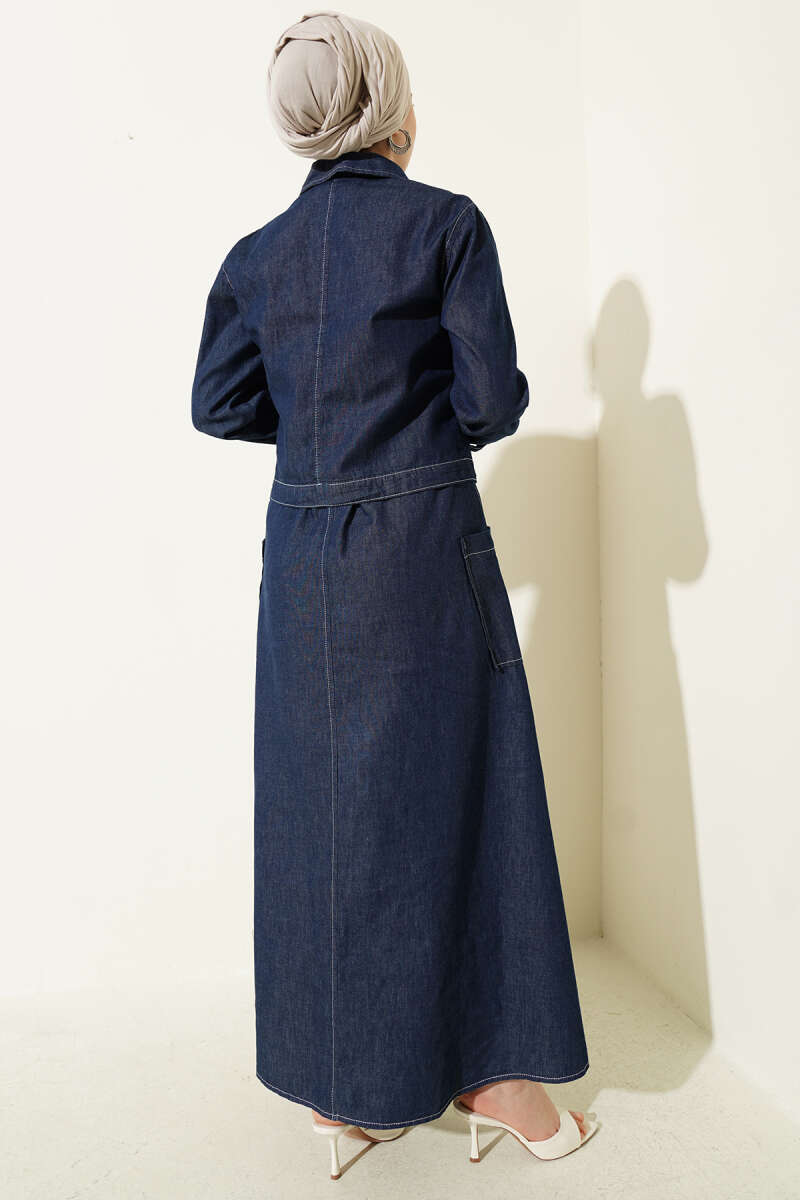 Button-Through Denim Pinafore Set with Jacket - Denim Blue