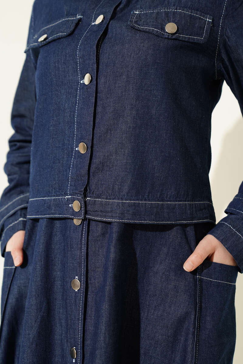 Button-Through Denim Pinafore Set with Jacket - Denim Blue