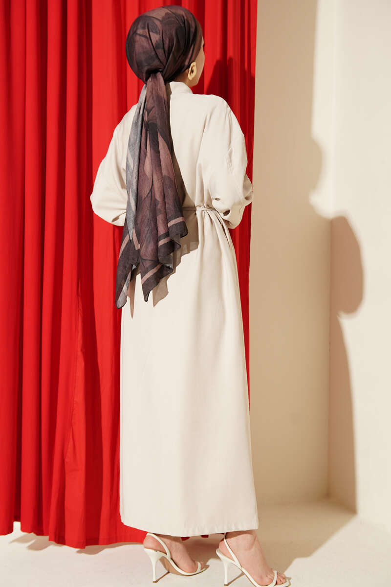 Button-Through Tencel Dress with Ties - Stone
