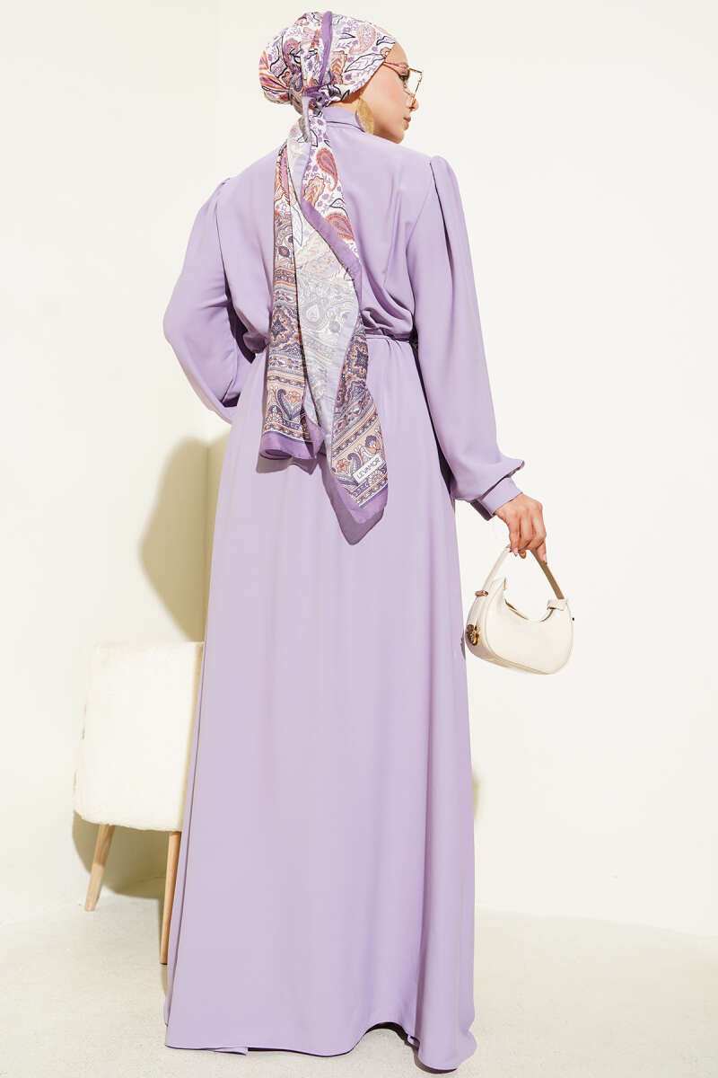 Button-Through Dress with Tie Belt - Lilac
