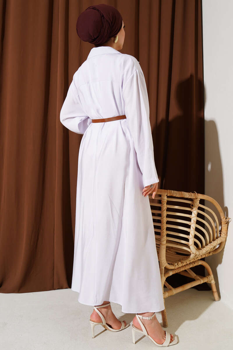 Basic Belted Button-Through Dress - Light Lilac
