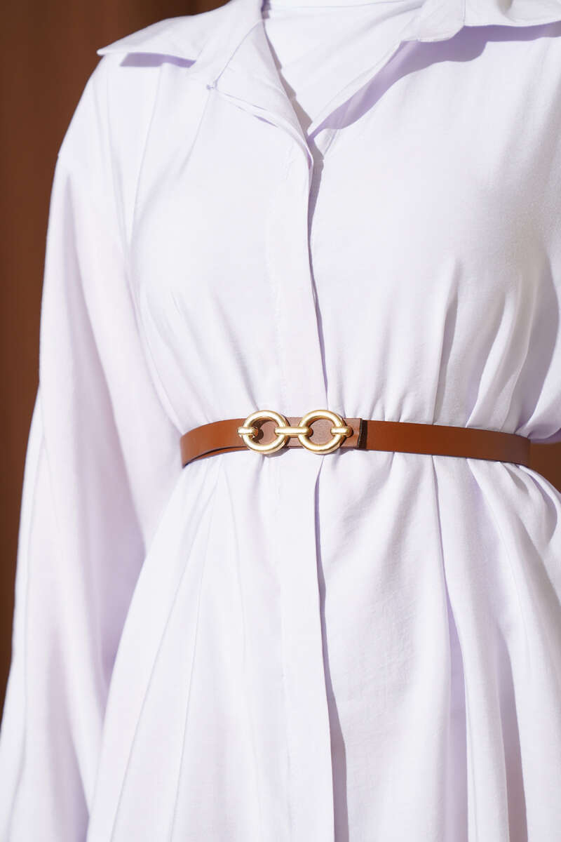 Basic Belted Button-Through Dress - Light Lilac