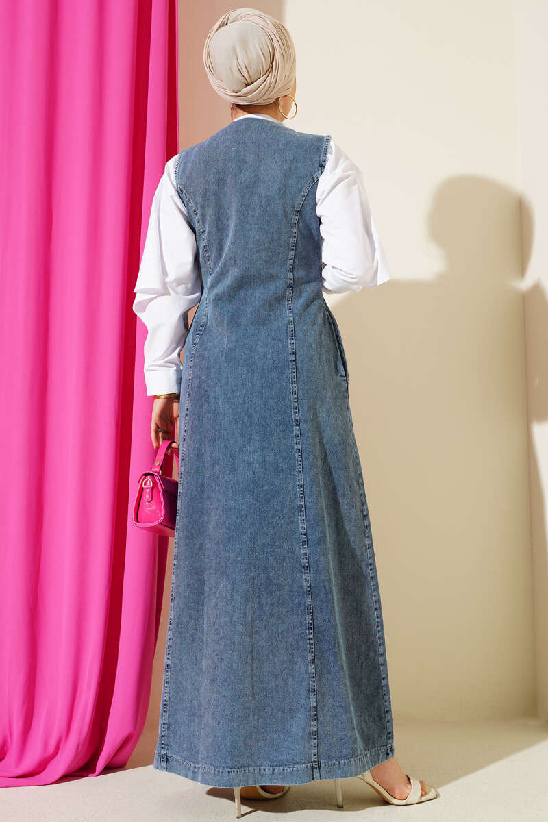 Zip-Through Denim Pinafore - Light Blue