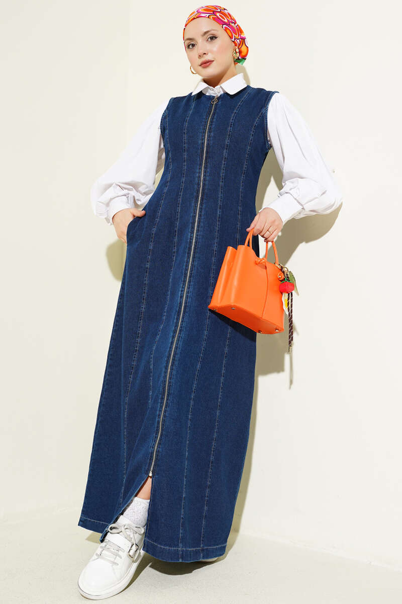 Zip-Through Denim Pinafore - Blue
