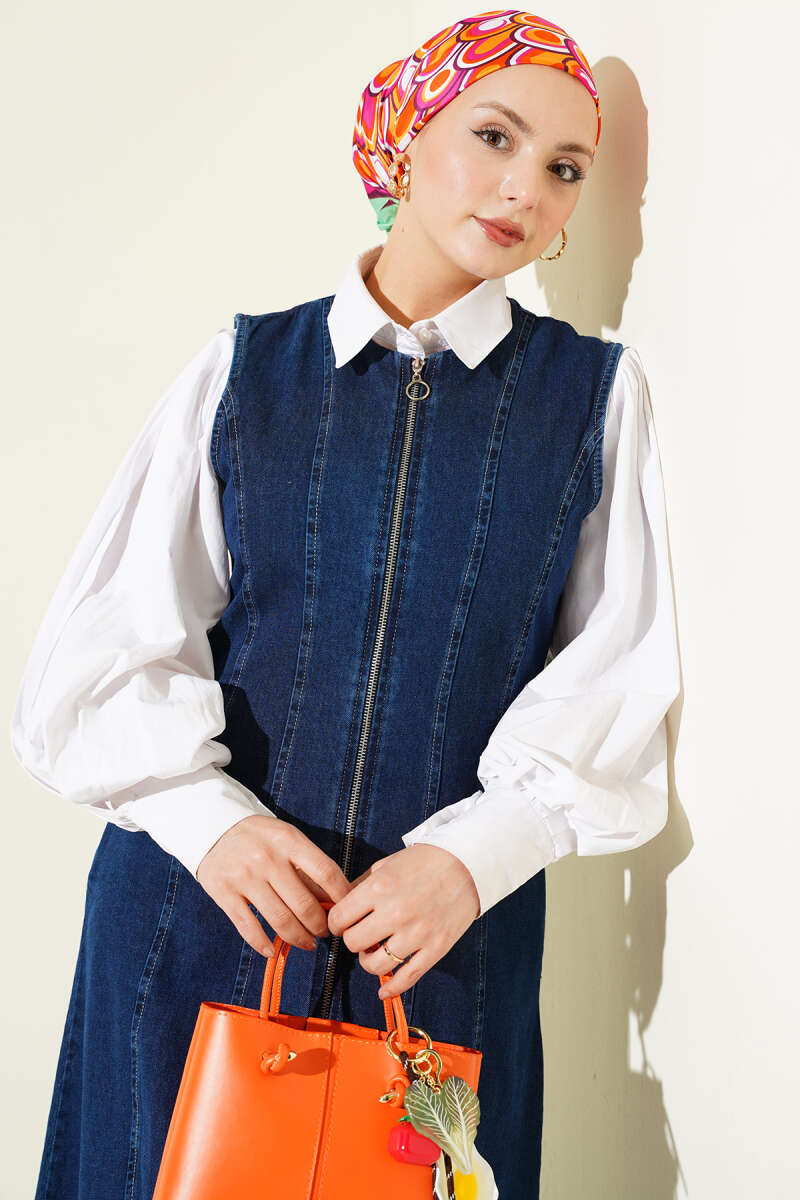 Zip-Through Denim Pinafore - Blue