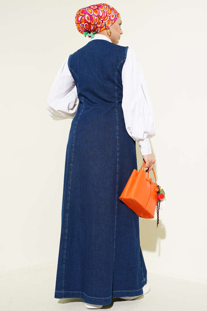 Zip-Through Denim Pinafore - Blue