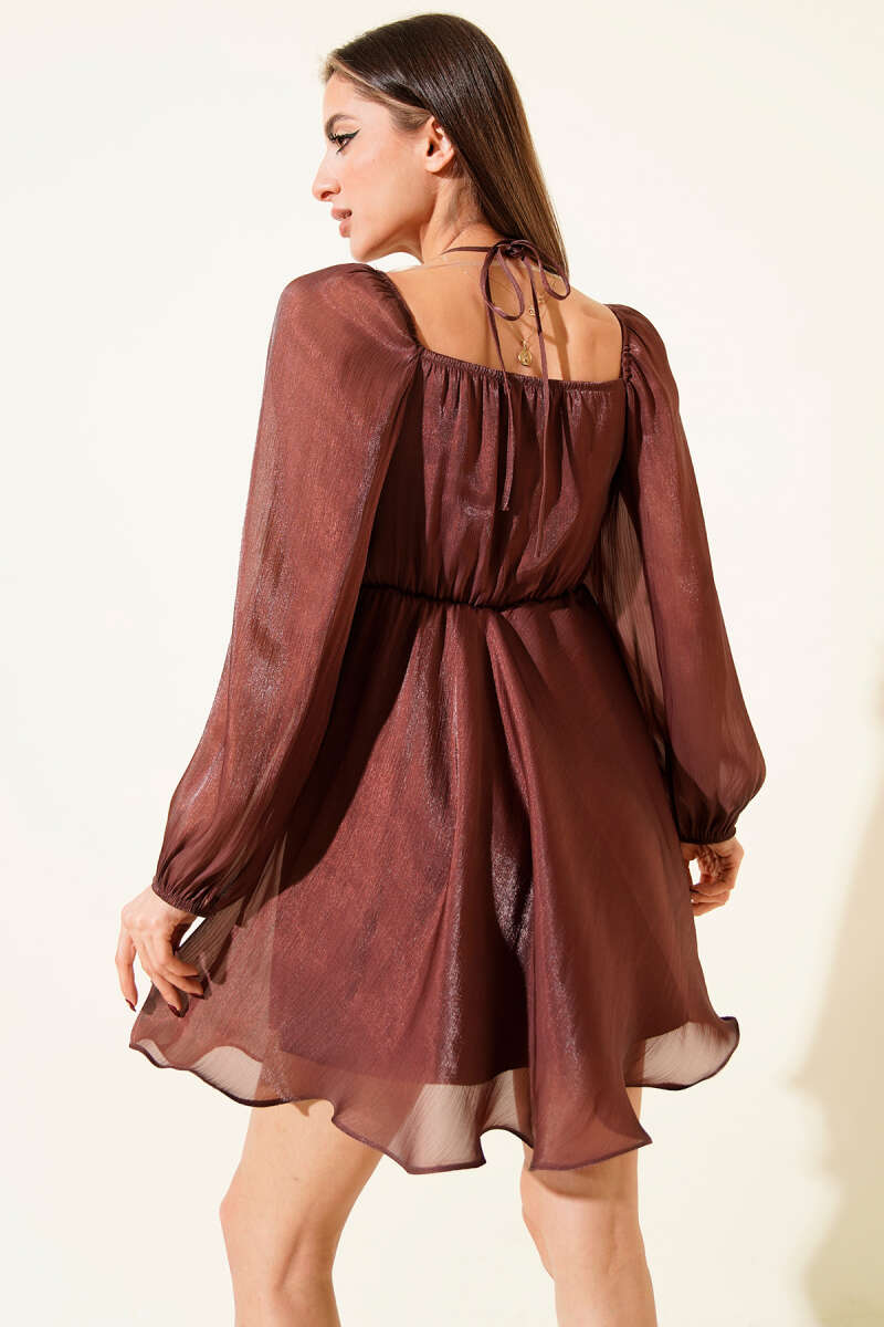 Shiny Chiffon Mini Dress with Halter Tie - Dusty Rose