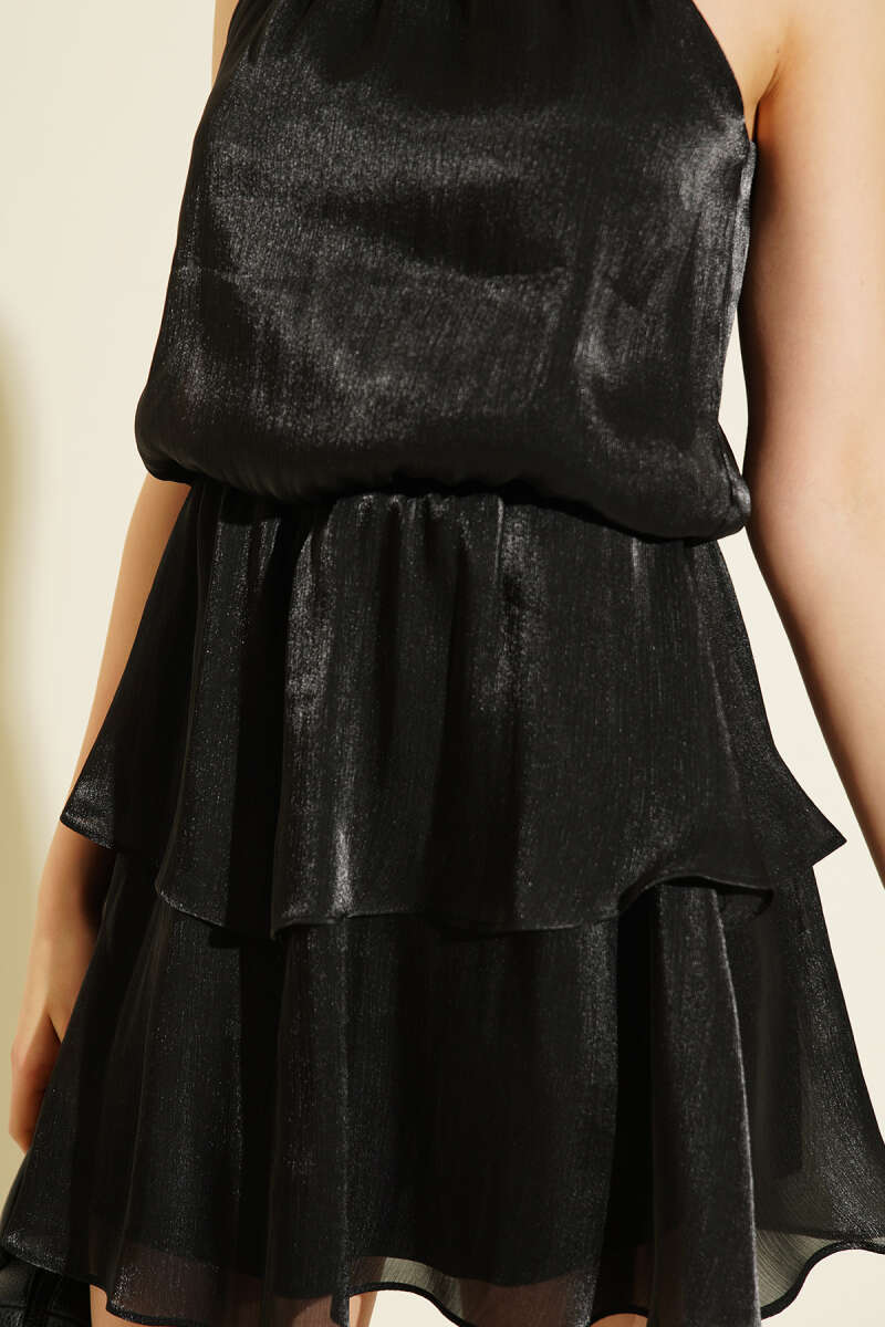 Halter-Tie Mini Dress with Elastic Waist - Black