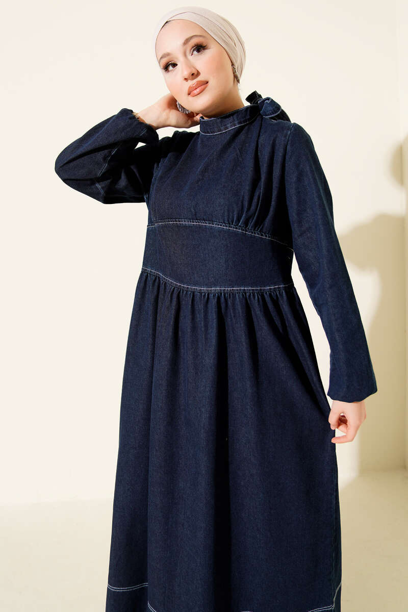 Halter-Tie Denim Dress - Navy