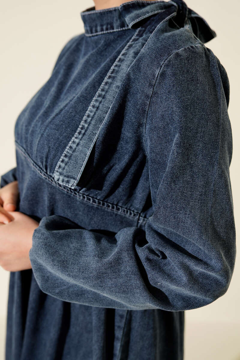Halter-Tie Denim Dress - Blue