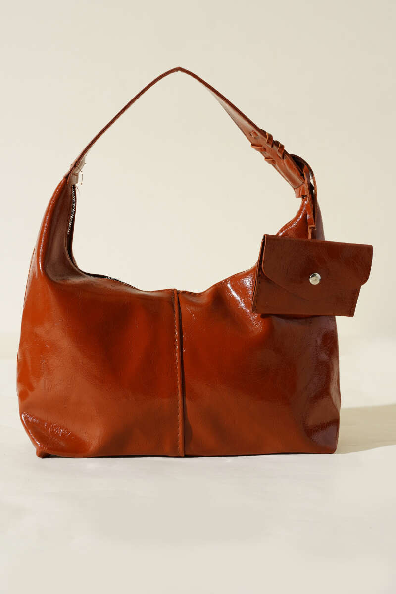 Patent Bag with Coin Purse - Tan