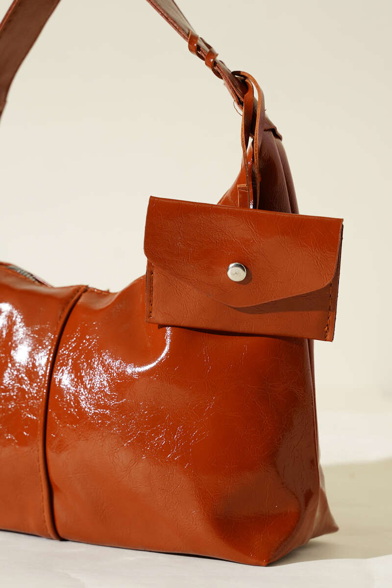Patent Bag with Coin Purse - Tan