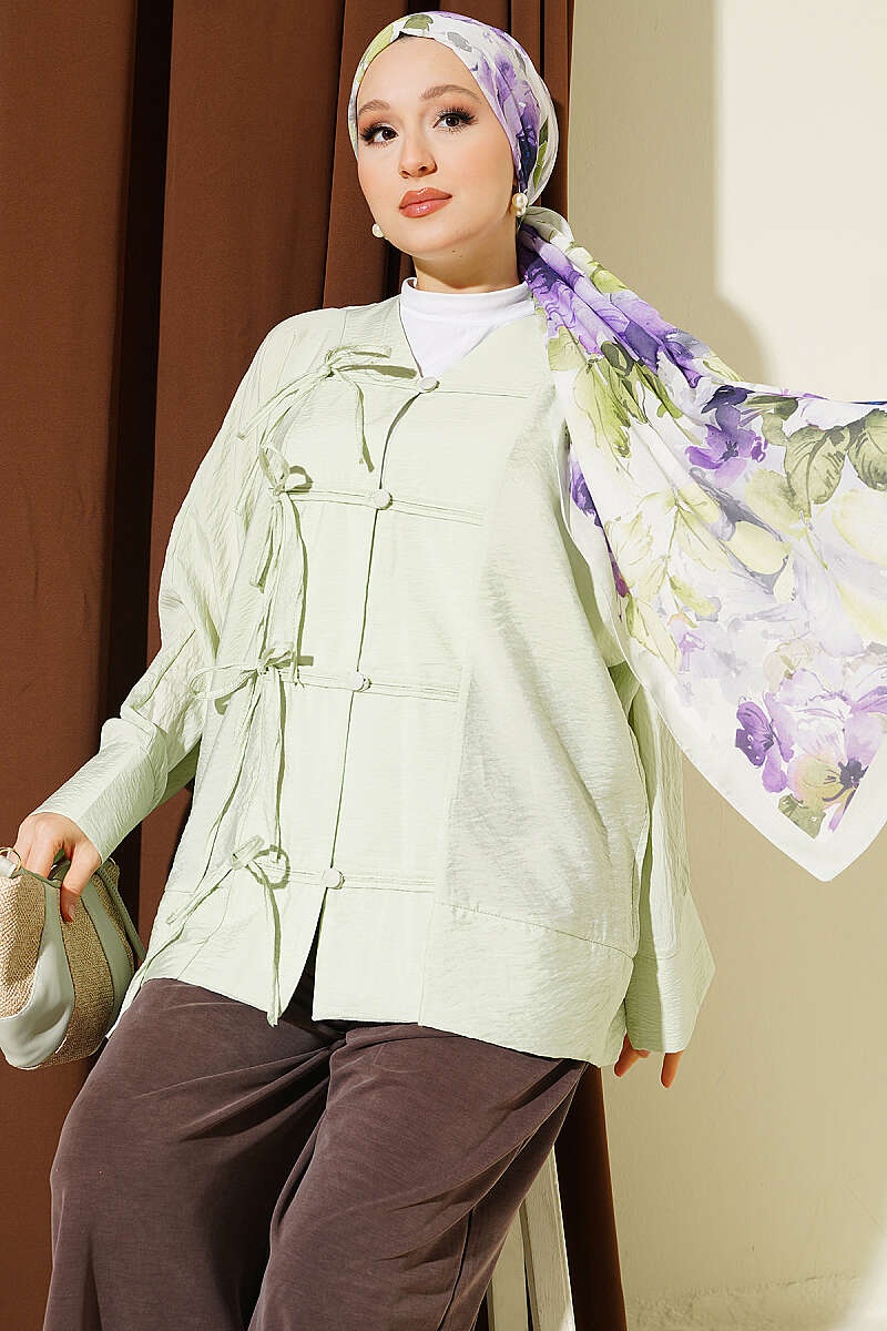 Shirt with Rivet Buttons - Aqua Green