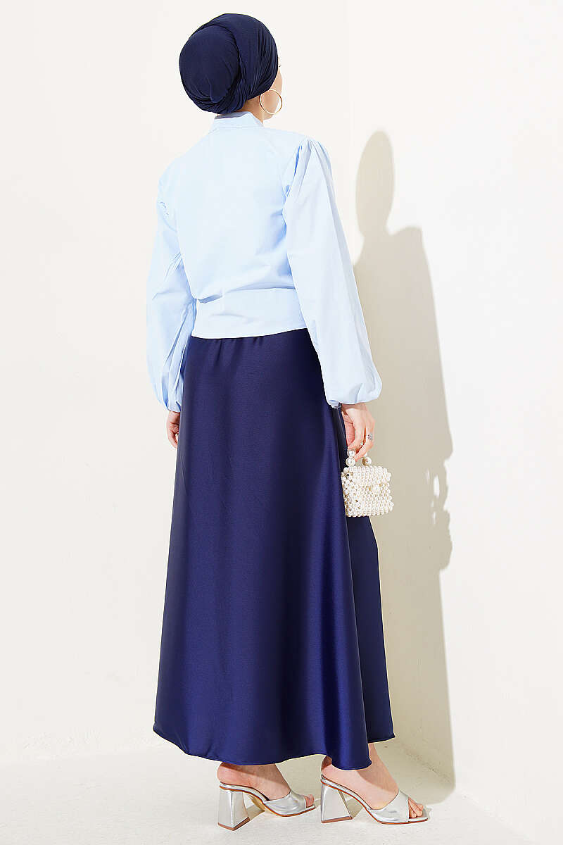 Short Tie Shirt with Rivet Buttons - Blue