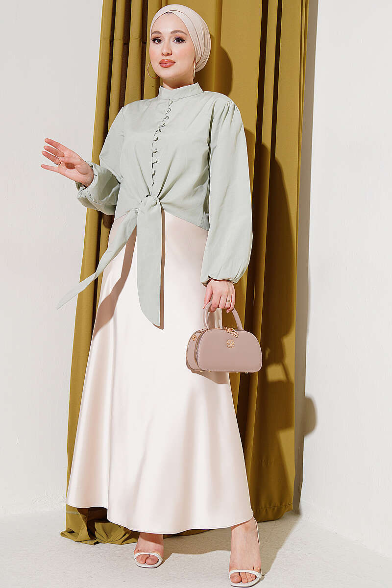 Short Tie Shirt with Rivet Buttons - Mint