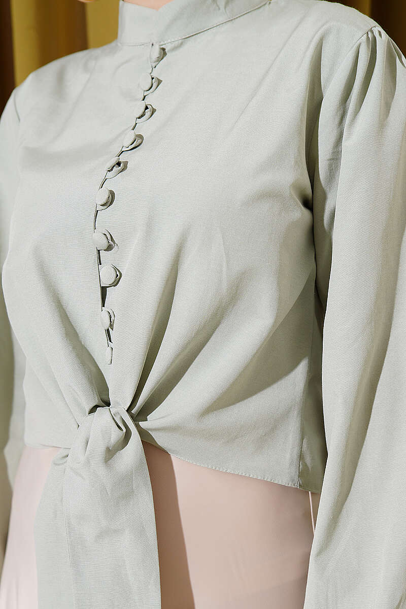 Short Tie Shirt with Rivet Buttons - Mint